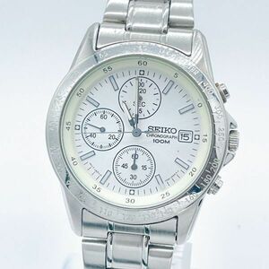 【1円スタート】SEIKO セイコー 7T92-0DW0 シルバー文字盤 クロノグラフ ラウンド クオーツ メンズ腕時計 動作未確認