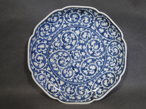 * blue and white ceramics futoshi white .. Tang . writing wheel flower medium-sized dish diameter 21cm*