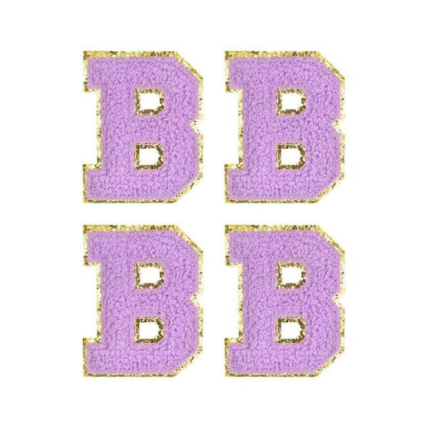 ワッペン B シェニール 文字 パッチ アイロン接着 レター衣類 靴 帽子 バックパック ハンドメイド 手芸 パープル 4個入り