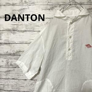 DANTON リネンプルオーバーシャツ 半袖シャツ 40 白 ロゴ ワンポイント