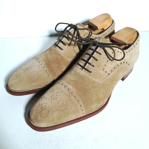 c0122 【数回着用程度・美品】 ★マグナーニ Magnanni★ 11331 スエード セミブローグ 8 1/2M 26.0~26.5cm ベージュ ドレス 革靴 紳士靴