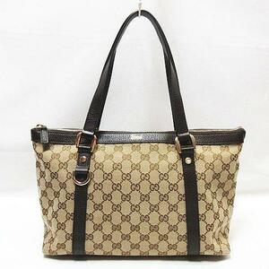 美品 GUCCI グッチ GGキャンバスレザー アビー トートバッグ ショルダーバッグ 肩掛け 141470 ブラウン 茶 保存袋付き レディース