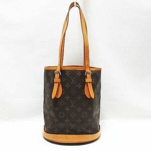 訳あり LOUIS VUITTON ルイヴィトン LV ビトン モノグラム プチバケットPM M42238 ショルダー トートバッグ FL1000 ポーチ無 内側剥がれ 茶