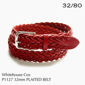 新品正規 ホワイトハウスコックス Whitehouse Cox レザー メッシュベルト 32 定2.2万 メンズ 赤 レッド 1127 32mm PLAITED BELT送料無料