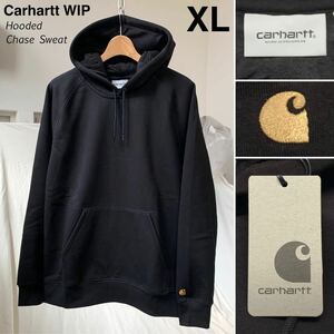 XL 新品 カーハートCarhartt WIP 定番 Chase Sweat ロゴ 刺繍 フーデッド スウェット シャツ パーカー メンズ 黒 ブラック 送料無料