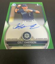 Colt Emerson Bowman Draft 1st Bowman Chrome True Green オンカードサインルーキーカード 75/99 MLB 2023. _画像6