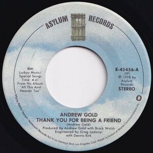 Andrew Gold Thank You For Being A Friend / Still You Linger On Asylum US E-45456 206266 ロック ポップ レコード 7インチ 45