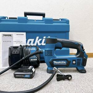 【TOA-4461】 1円～ makita マキタ MP100D 充電式空気入れ 電動工具 10.8V 1.5Ahバッテリx1 充電器 ケース 自転車 ボール 稼動〇