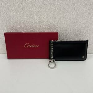 【HPF-3426】 1円～ Cartier カルティエ メンズ レザー キーリング付き コインケース 小銭入れ ブラック ファッション 現状保管品