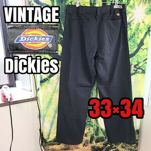 VINTAGE ビンテージ dickies ディッキーズ 綿パンツ 薄手 33インチ XL ゴム ブラックスラックス パンツ ヴィンテージ 極太 ワイドパンツ