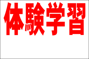 シンプル看板 「体験学習 余白付（赤）」Ｌサイズ ＜スクール・塾・教室＞ 屋外可（約Ｈ６０ｃｍｘＷ９１ｃｍ）