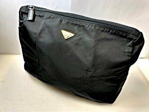 美品　PRADA　プラダ　ポーチ　ブラック×ゴールド　大き目　ケース　黒　