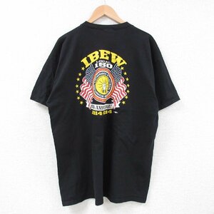 XL/古着 半袖 Tシャツ メンズ 星条旗 IBEW 胸ポケット付き 大きいサイズ コットン クルーネック 黒 ブラック 23jul18 中古