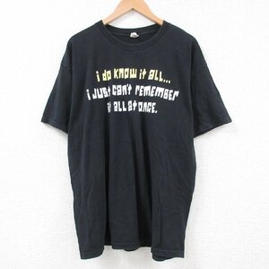 XL/古着 半袖 Tシャツ メンズ メッセージ コットン クルーネック 黒 ブラック 23jul18 中古