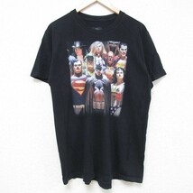 L/古着 半袖 Tシャツ メンズ DCコミックス バットマン BATMAN スーパーマン コットン クルーネック 黒 ブラック 24feb29 中古_画像1