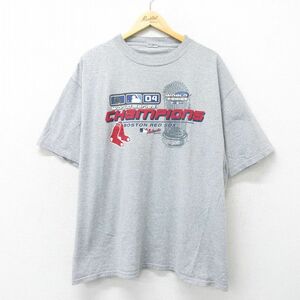 XL/古着 半袖 ビンテージ Tシャツ メンズ 00s MLB ボストンレッドソックス ワールドシリーズ クルーネック グレー 霜降り メジャーリーグ