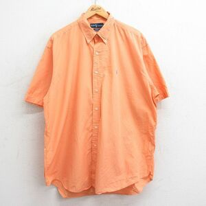 XL/古着 ラルフローレン 半袖 ブランド シャツ メンズ 90s ワンポイントロゴ BLAKE 大きいサイズ ロング丈 コットン ボタンダウン オレンジ