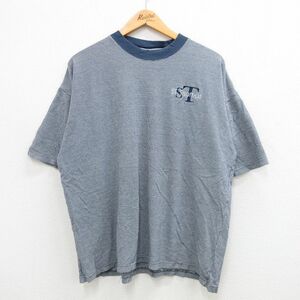 XL/古着 半袖 ビンテージ Tシャツ メンズ 00s セントトーマス 鹿の子 大きいサイズ コットン クルーネック 紺他 ネイビー 24feb29 中古