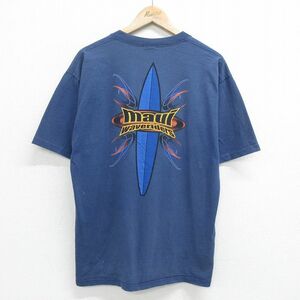 XL/古着 Crazy Shirts 半袖 ビンテージ Tシャツ メンズ 90s サーフィン マウイ コットン クルーネック 紺 ネイビー 24feb29 中古