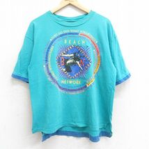 XL/古着 半袖 ビンテージ Tシャツ メンズ 90s ビーチバレー コットン クルーネック 青緑 24feb29 中古_画像1