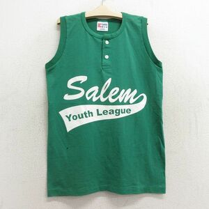 古着 ビンテージ ノースリーブ Tシャツ キッズ ボーイズ 子供服 90s Salem SIGNORE 5 ヘンリーネック 緑 グリーン 23jun08 3OF