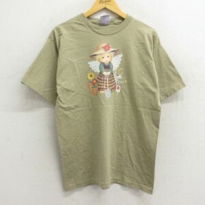 古着 半袖 ビンテージ Tシャツ レディース 90s 天使 花 コットン クルーネック ベージュ カーキ 霜降り 23jul14 中古 3OF