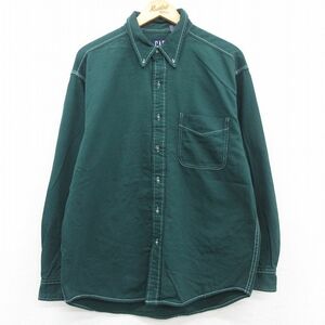 L/古着 ギャップ GAP 長袖 ブランド シャツ メンズ 90s ロング丈 コットン ボタンダウン 緑 グリーン 23oct06 中古 トップス 3OF