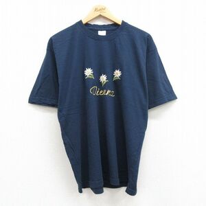 古着 半袖 ビンテージ Tシャツ レディース 00s 花 刺繍 コットン クルーネック 黒 ブラック 23aug29 中古 3OF