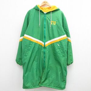 XL/古着 長袖 ナイロン ジャケット ベンチ コート パーカー メンズ 90s TIFFIN ロング丈 緑他 グリーン 内側フリース 23nov25 中古 ア 3OF