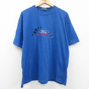 XL/古着 半袖 ビンテージ Tシャツ メンズ 00s フォード Ford レーシング 刺繍 大きいサイズ コットン クルーネック 青 ブルー 23jul11 3OF