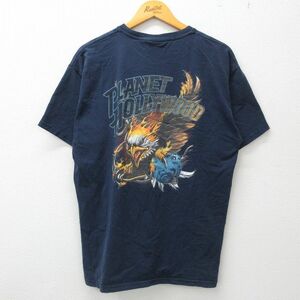 L/古着 半袖 ビンテージ Tシャツ メンズ 00s プラネットハリウッド オーランド コットン クルーネック 紺 ネイビー 23mar06 中古 3OF