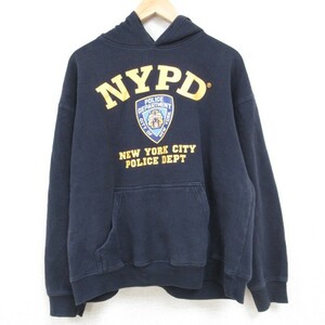 XL/古着 長袖 スウェット パーカー メンズ NYPD 警察署 ニューヨーク 濃紺 ネイビー 23nov27 中古 スエット トレーナー トップス 3OF