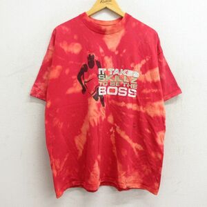 XL/古着 半袖 ビンテージ Tシャツ メンズ 90s バスケットボール BOSS コットン クルーネック 赤 レッド ブリーチ加工 spe 23jun23 中古 3OF