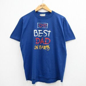 L/古着 半袖 ビンテージ Tシャツ メンズ 80s BEST DAD ON EARTH クルーネック 青 ブルー 23apr27 中古 3OF