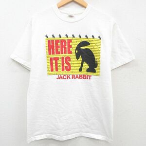 M/古着 半袖 ビンテージ Tシャツ メンズ 90s ウサギ コットン クルーネック 白 ホワイト spe 23jul14 中古 3OF