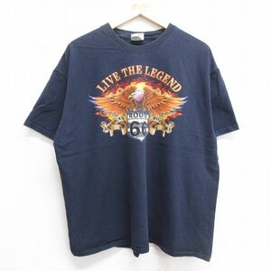 XL/古着 ヘインズ 半袖 ビンテージ Tシャツ メンズ 00s LIVE ワシ ルート66 大きいサイズ コットン クルーネック 紺 ネイビー 23jun26 3OF