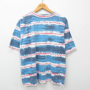 L/古着 オーシャンパシフィック OP 半袖 ビンテージ Tシャツ メンズ 90s クルーネック 白他 ホワイト ボーダー spe 23apr12 中古 3OF