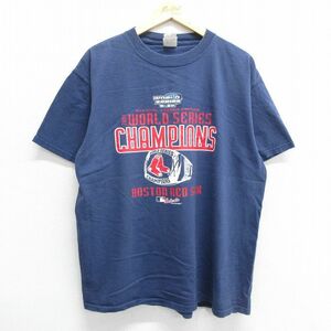 XL/古着 リー Lee 半袖 ビンテージ Tシャツ メンズ 00s MLB ボストンレッドソックス ワールドシリーズ コットン クルーネック 紺 ネイ 3OF