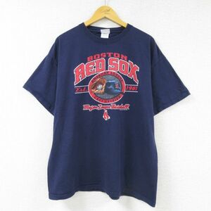 XL/古着 半袖 ビンテージ Tシャツ メンズ 00s MLB ボストンレッドソックス 大きいサイズ コットン クルーネック 紺 ネイビー メジャー 3OF