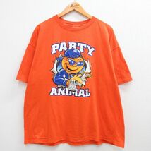 XL/古着 半袖 ビンテージ Tシャツ メンズ 00s パーティーアニマル 大きいサイズ コットン クルーネック オレンジ 23sep11 中古 3OF_画像1