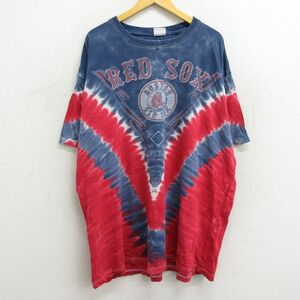 XL/古着 マジェスティック 半袖 ビンテージ Tシャツ メンズ 00s MLB ボストンレッドソックス 大きいサイズ ロング丈 クルーネック 赤他 3OF