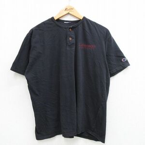 XL/古着 半袖 ビンテージ Tシャツ メンズ 00s ブルームズバーグ 大学 ヘンリーネック 黒 ブラック 24mar01 中古