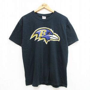 L/古着 半袖 ビンテージ Tシャツ メンズ 00s NFL ボルチモアレイブンズ コットン クルーネック 黒 ブラック アメフト スーパーボウル 24mar