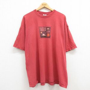 XL/古着 SDI 半袖 ビンテージ Tシャツ メンズ 90s ハチ 花 大きいサイズ コットン クルーネック エンジ 24mar01 中古