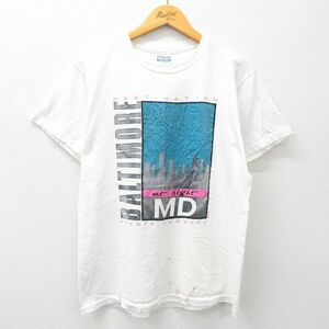 L/古着 ヘインズ 半袖 ビンテージ Tシャツ メンズ 80s ボルチモア ビル コットン クルーネック 白 ホワイト 24mar01 中古