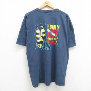 XL/古着 半袖 ビンテージ Tシャツ メンズ 00s ダイブ 大きいサイズ コットン クルーネック 紺 ネイビー 24mar01 中古