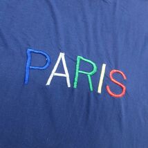 L/古着 半袖 ビンテージ Tシャツ メンズ 90s PARIS 刺繍 コットン クルーネック 紺 ネイビー 24mar02 中古_画像2