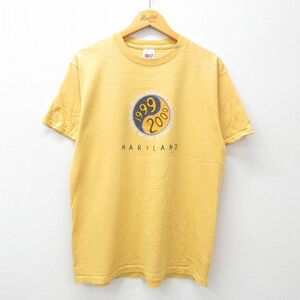 XL/古着 半袖 ビンテージ Tシャツ メンズ 00s メリーランド ミレニアム コットン クルーネック 黄 イエロー 24mar02 中古