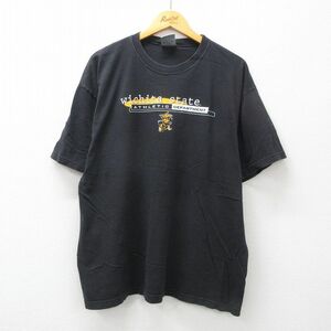 XL/古着 半袖 ビンテージ Tシャツ メンズ 90s ウィチタステート 大きいサイズ コットン クルーネック 黒 ブラック 24mar02 中古