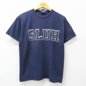 L/古着 半袖 ビンテージ Tシャツ メンズ 90s SLUH コットン クルーネック 紺 ネイビー 24mar02 中古